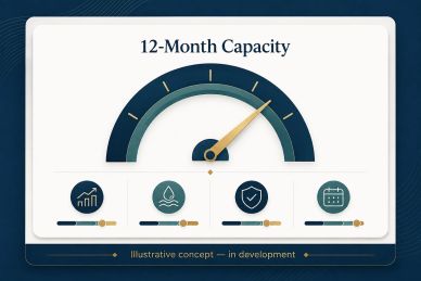 Gauge showing 12-month capacity nearing full.