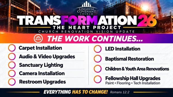 Church renovation progress update listing ongoing installation and upgrade tasks.