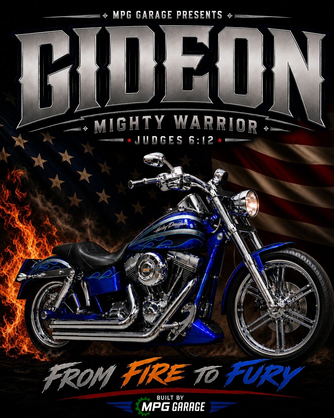 Project Gideon, a blue 2008 Harley-Davidson FXDSE2 CVO Dyna, representing MPG Garage's engineering-focused performance build featuring real-world testing, research, and development.