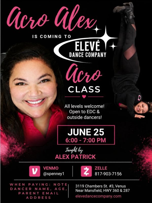 Acro Alex teaches an acro dance class at Elevé Dance Company on June 25, 6-7 PM.