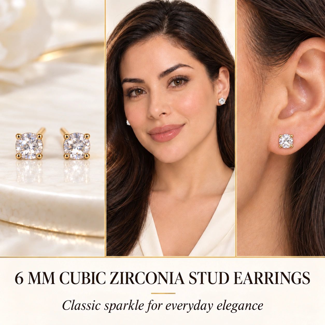 5mm Cubic Zirconia Stud Earrings Surgical Steel Pierced Ears Adult