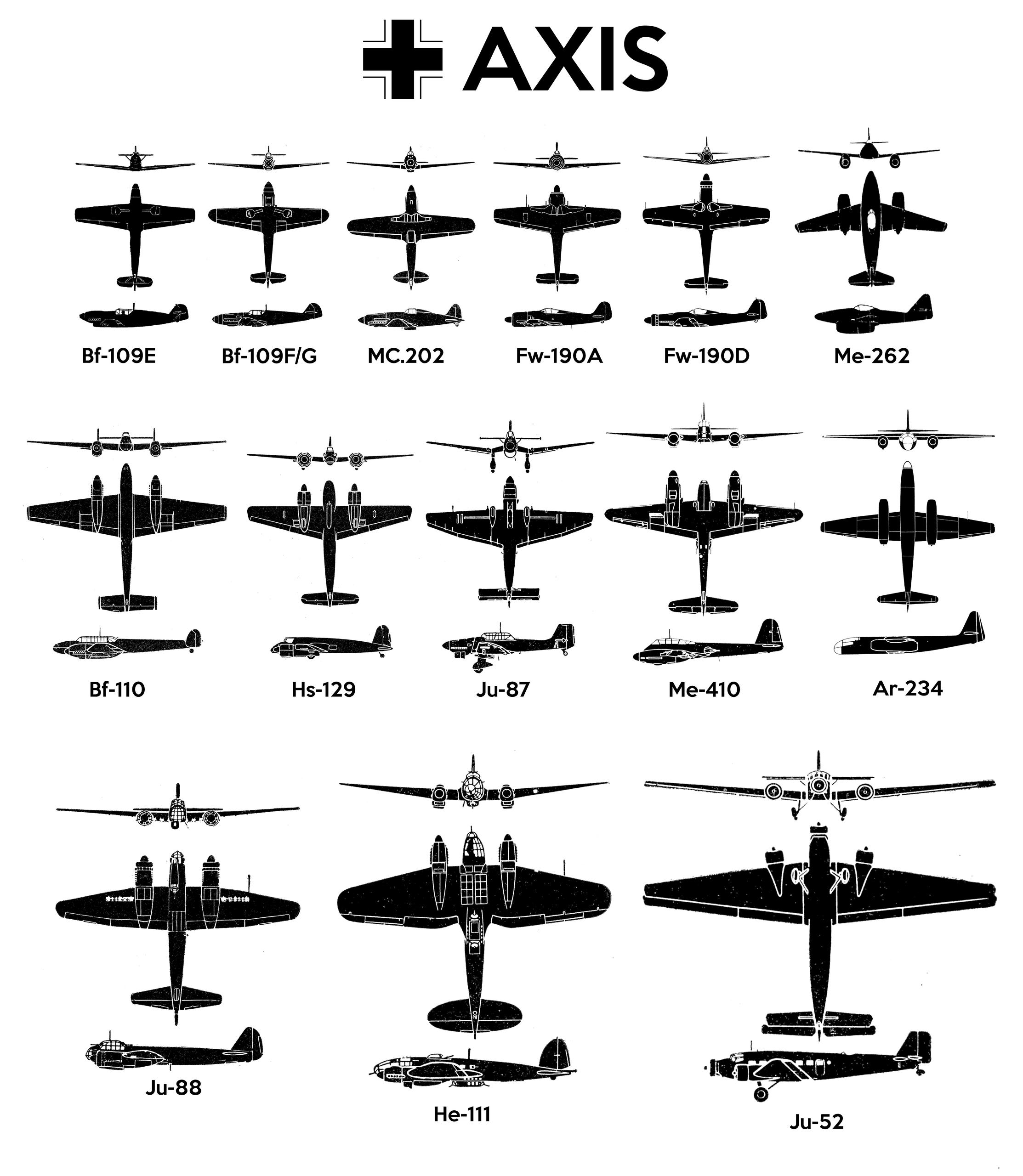 Axis aircraft typically used within IL2 Great Battle series.