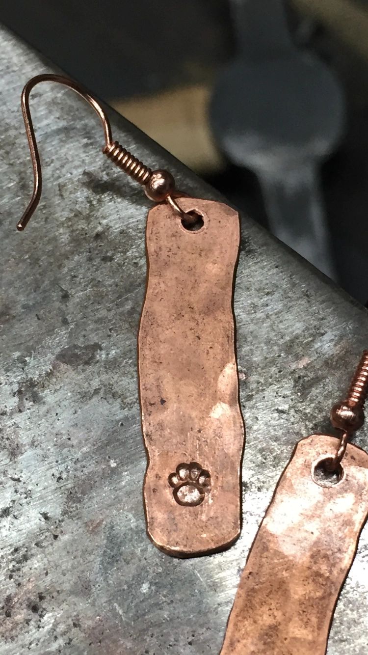 Hand forged and custom-made copper earrings by Copper Hound Designs. 