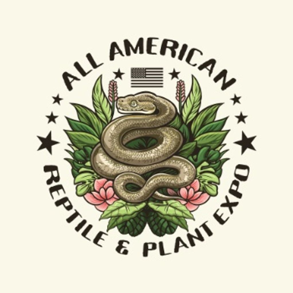 Logo of All American Reptile and Plant Expo with a coiled snake and plants.
