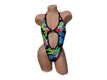 One Piece Stripper Dancer Costume Stomach Out Exotic Dancer Bodysuit Flower Print Essex