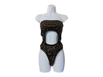 Exotic Dancer Gold Black Bodysuit Halter Tube One Piece Thong Back Stripper Costume Kiyoti