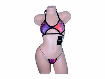 Exotic Dancer Black Trim Two Piece Star Piper Invisible String Thong Bikini Matching Star Shaped Bra