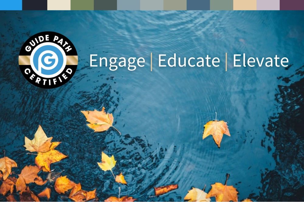 An Engage Educate and Elevate Banner With a Blue Color Logo