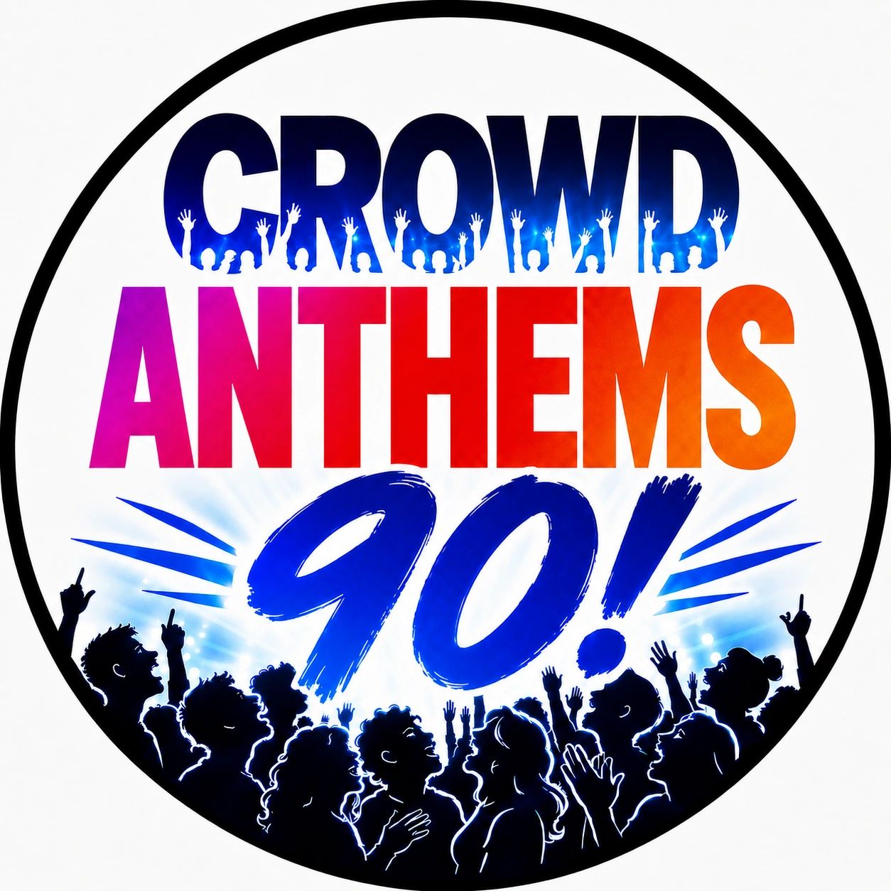 Logo with crowd silhouettes and bold text "CROWD ANTHEMS 90!"