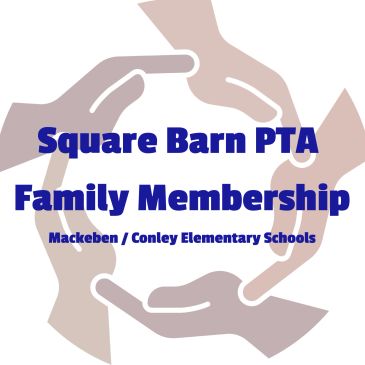 Square Barn PTA Family Membership logo for Mackeben and Conley Elementary Schools.