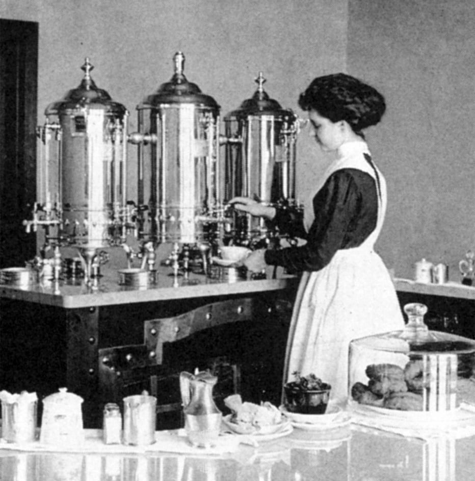 A Harvey Girl at the coffee station in a Fred Harvey restaurant. 
