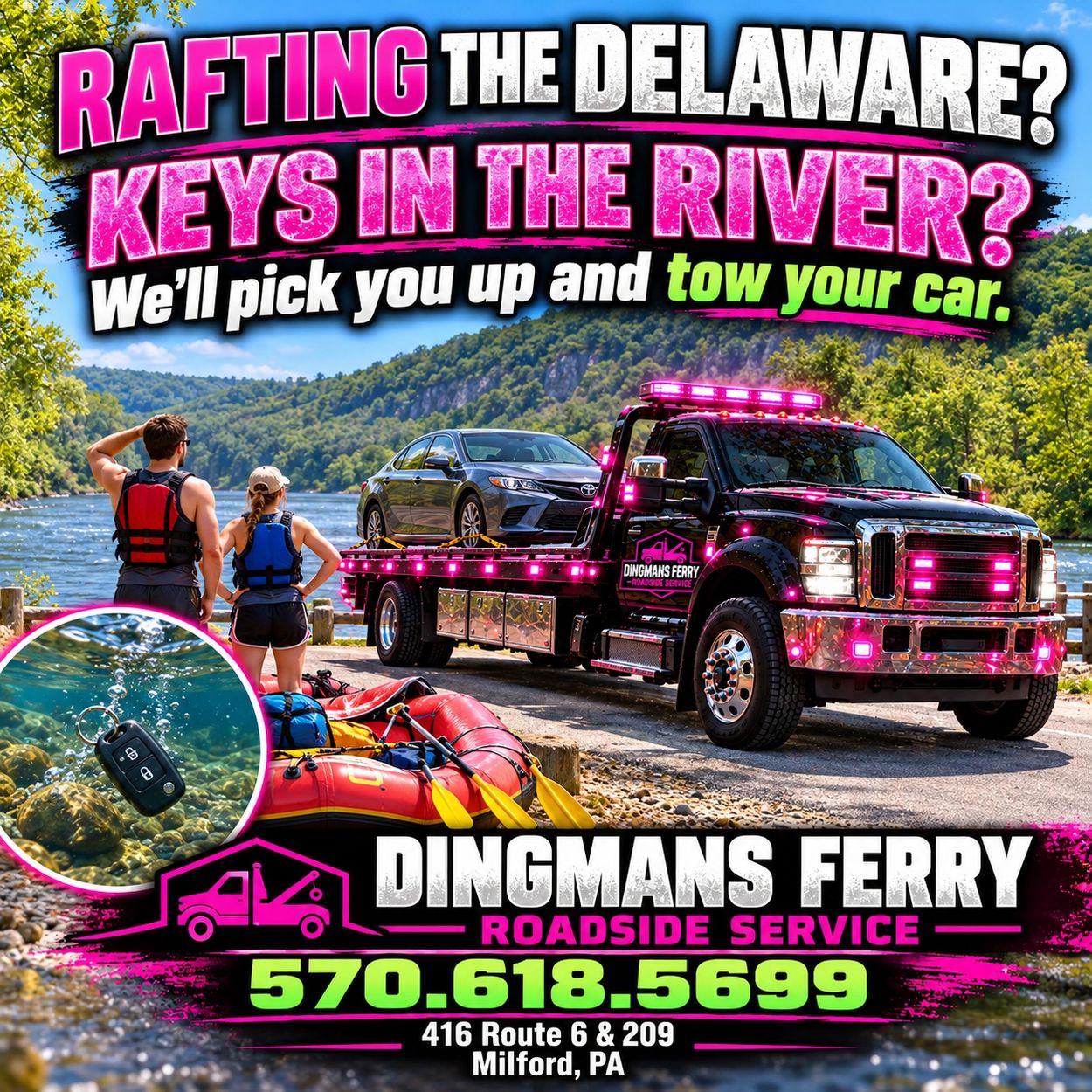 Tow service for rafting accidents on the Delaware River.