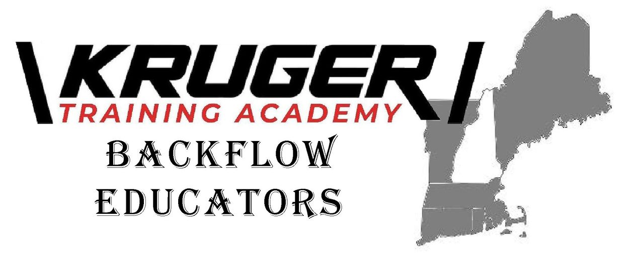 Logo for Kruger Training Academy Backflow Educators with northeastern US map.