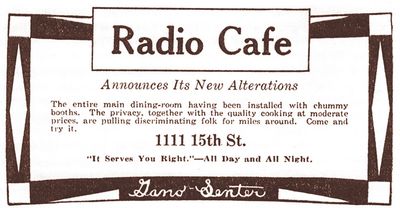 Actual newspaper advertisement for the Radio Café, in 1924