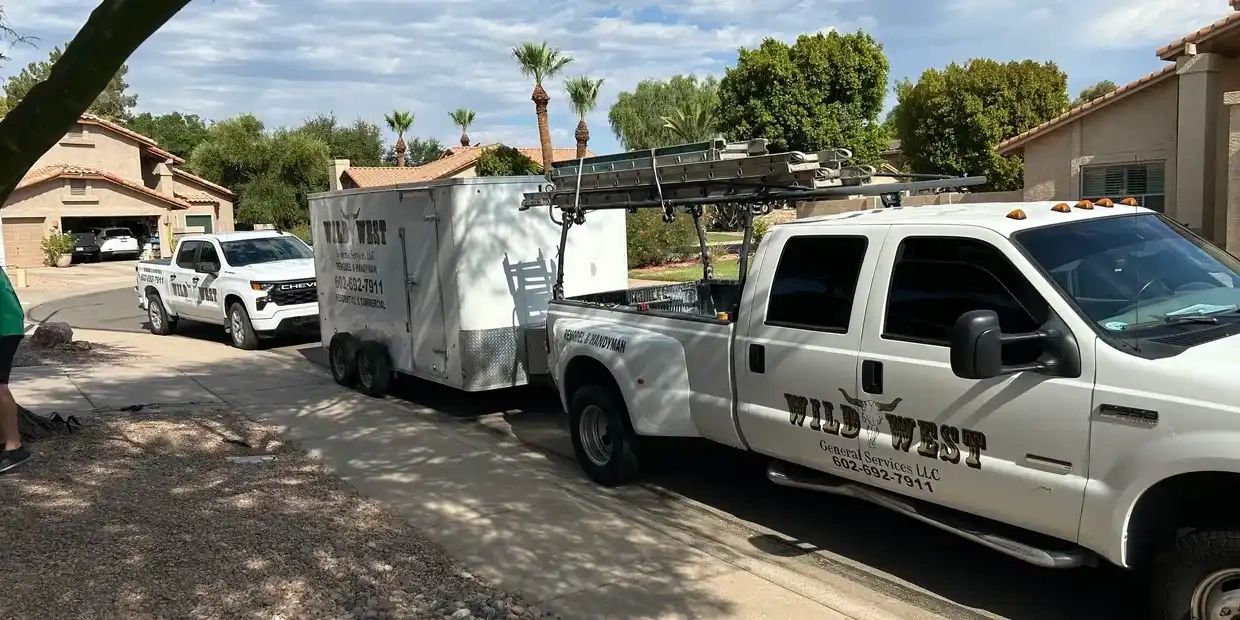 Wild West General Services property maintenance truck at a residential property