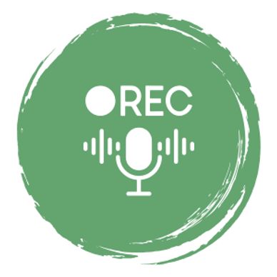 Green circular recording icon with microphone and sound waves.