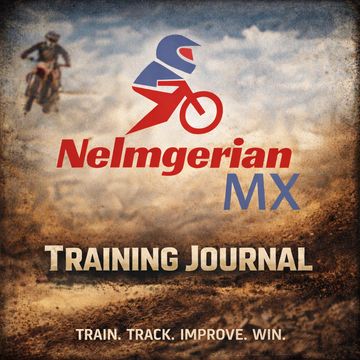 Nelmgerian MX training journal with motocross rider background.