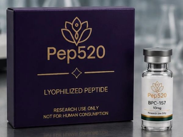 Pep520 lyophilized peptide vial and box labeled for research use only.