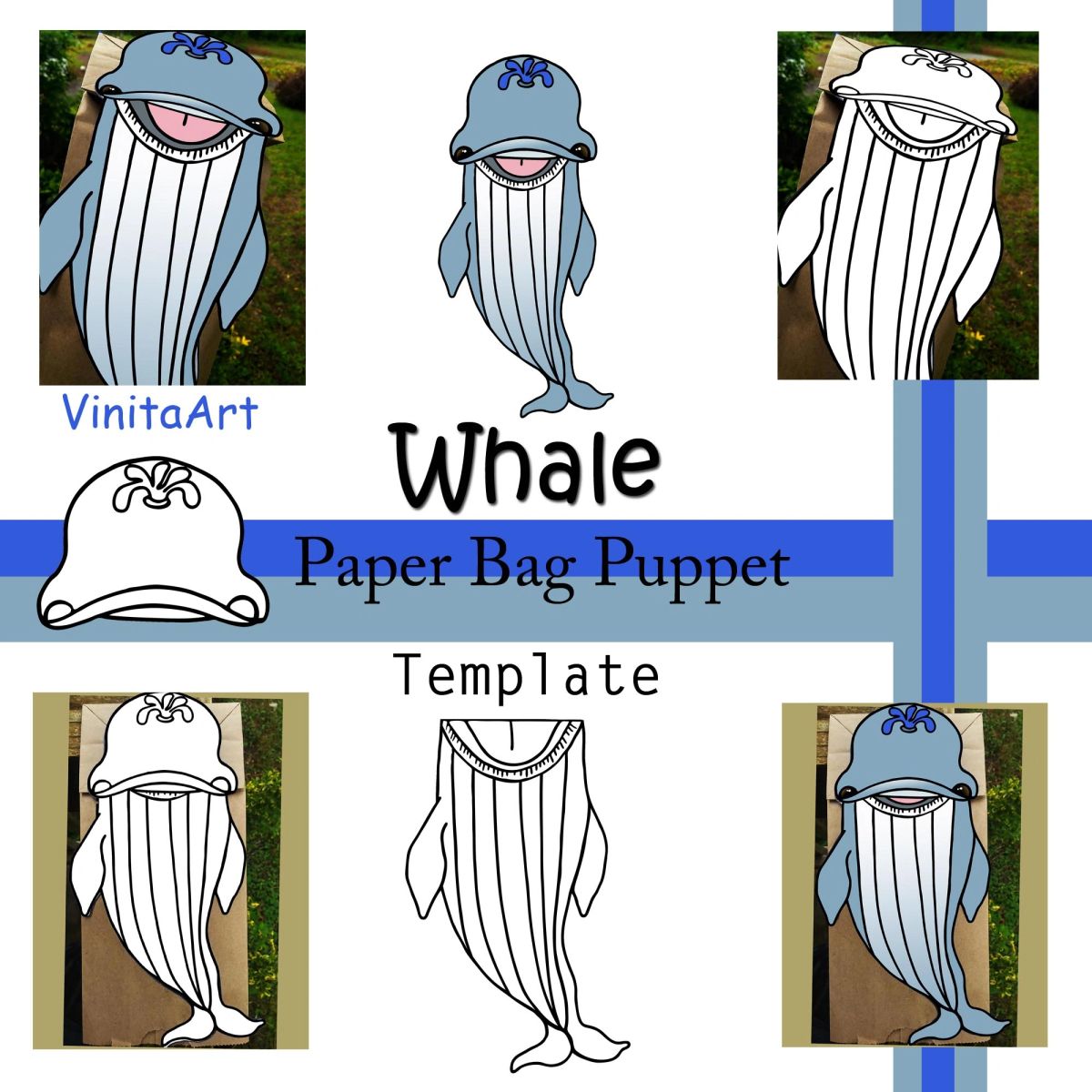 Wale Puppet Whale paper craft puppet template