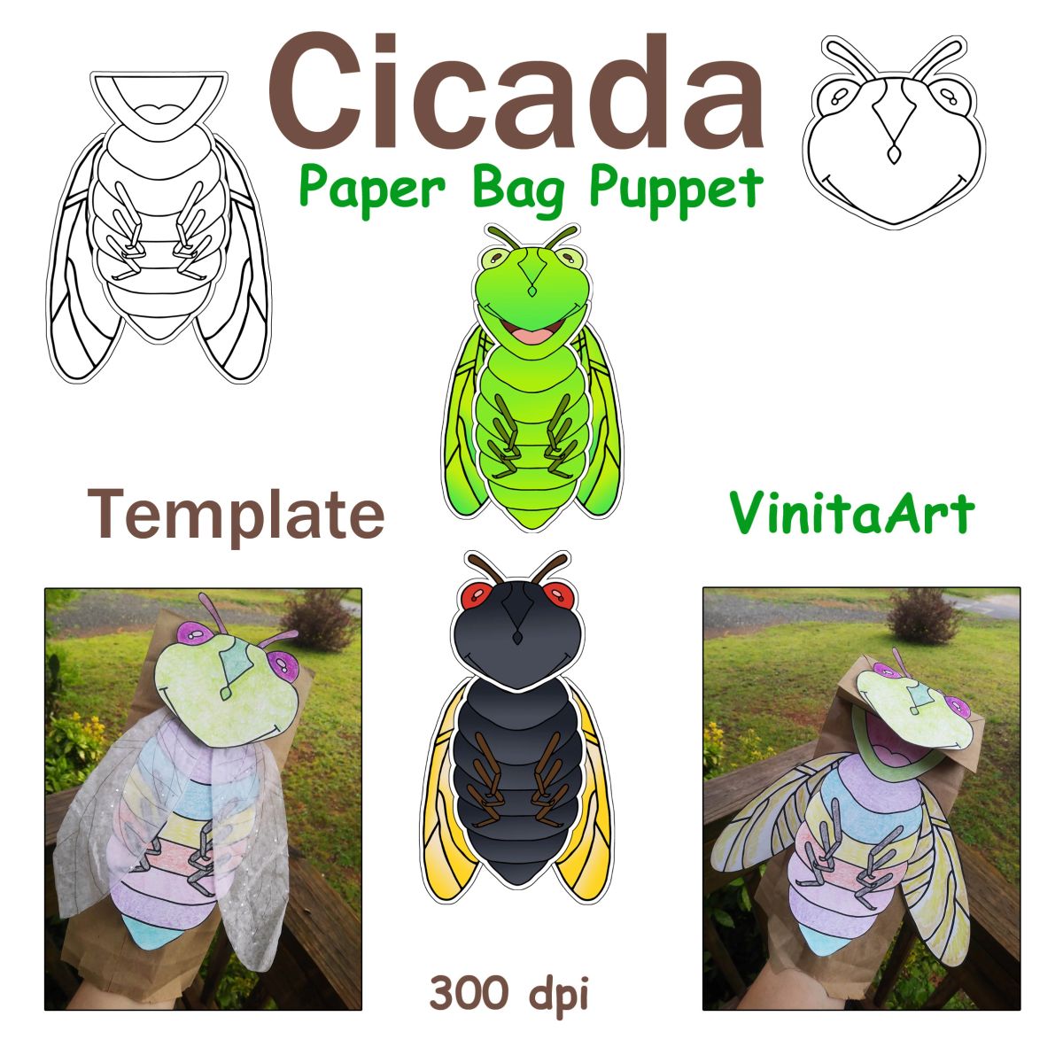 Cicada Puppet Craft Template