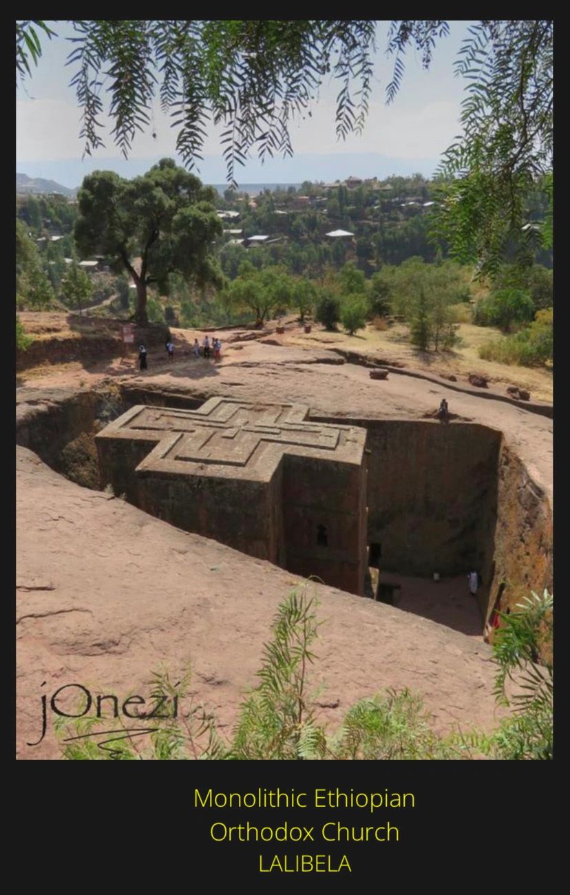 Monolithic Ethiopian Orthodox Church carved from rock in Lalibela.