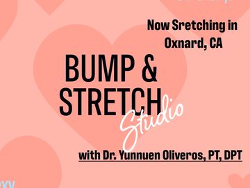 Image of coral and orange hearts with words "BUMP & STRETCH Studio"