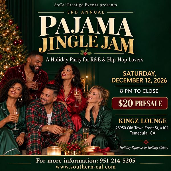 Flyer for the 3rd Annual Pajama Jingle Jam holiday party.