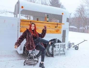 White Horse Trailer Mobile Bar in the Snow