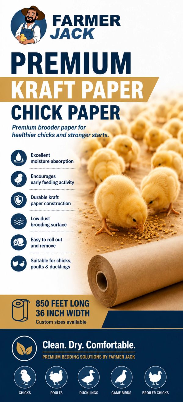 Farmer Jack's premium kraft chick paper for healthier chicks and easy brooding.