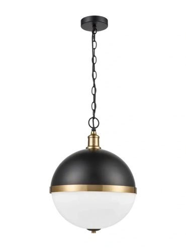 black and gold pendant above tub
