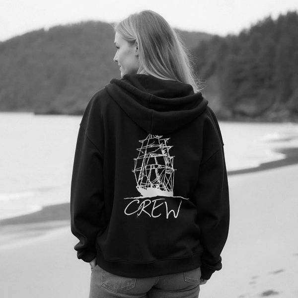 GOOD PIRATES STORE- ZIP UP ORGANIC  CREW HOODIE -  LORD NELSON etching. Stand with Good Pirates! 