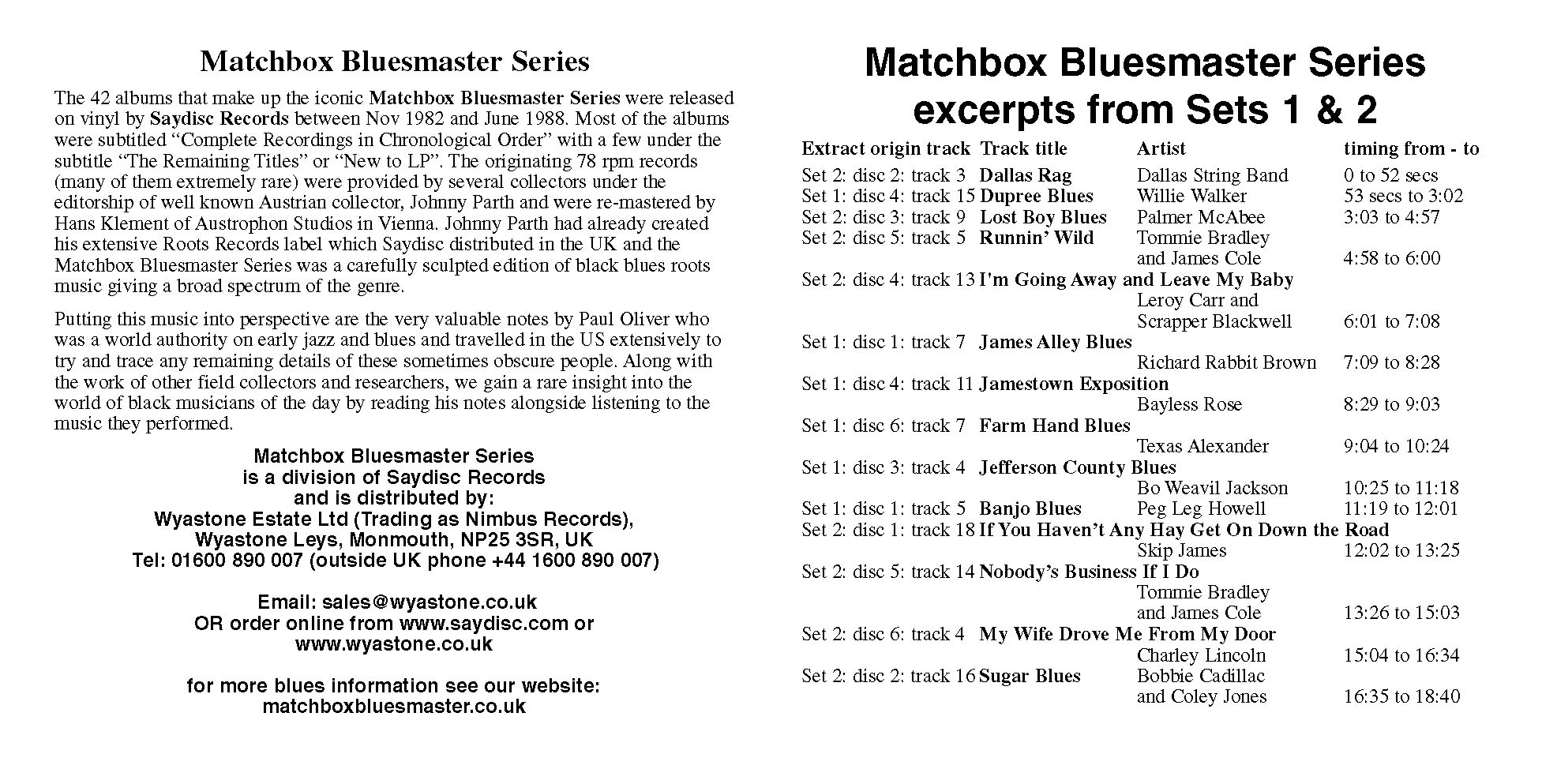 Matchbox Bluesmaster Series Samplers