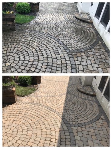 Before & After Paver Walkway Surface Cleaning Westerville Ohio. Jett Power Washing