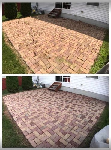 Before After Patio Stone Brick Cleaning Pickerington Ohio. Jett Power Washing.