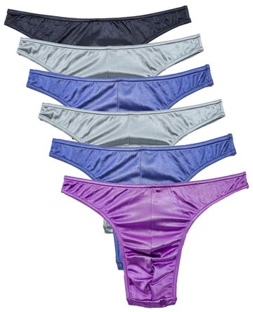 Satin Mens Thongs Underwear Panties Silky Sexy Man G String Thong Undie 6 Pack