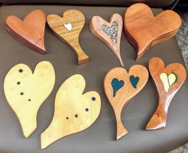 wooden hearts wood art abalone inlay epoxy resin upcycle woodhearts artfromfinds