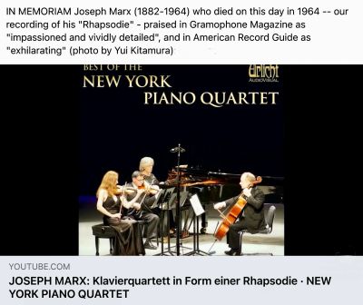 New York Piano Quartet performing Joseph Marx's Rhapsodie.