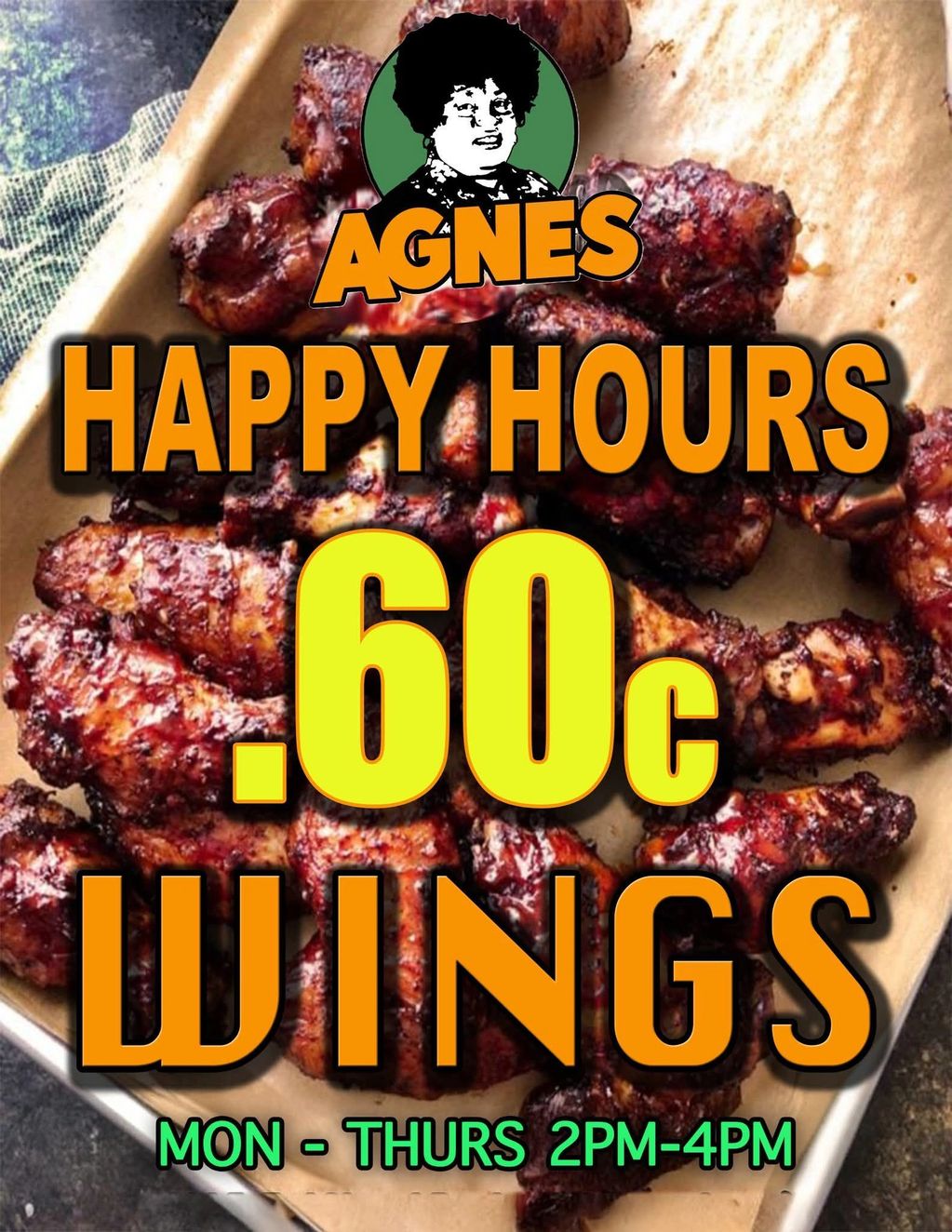 AGNES HAPPY HOURS .60c WINGS