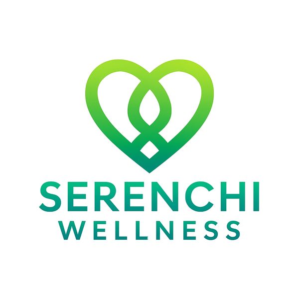 Logo of Serenchi Wellness with a green gradient heart symbol.