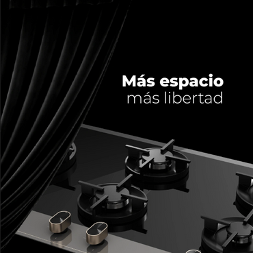 Estufa de gas moderna con enfoque en espacio y libertad.