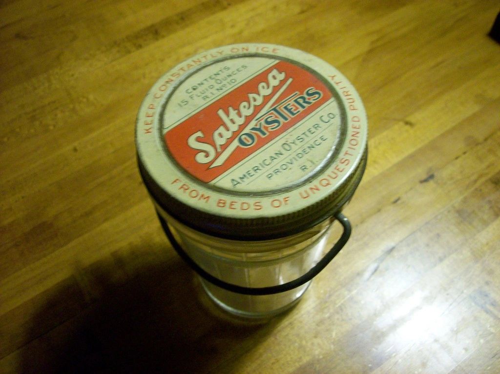 Saltesea Oyster Jar, Tin Lid, American Oyster Company-RI