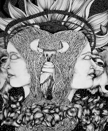 Sisters, 2010. Ink on paper.