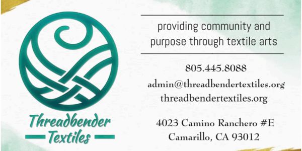 Business card for Threadbender Textiles offering community through textile arts.