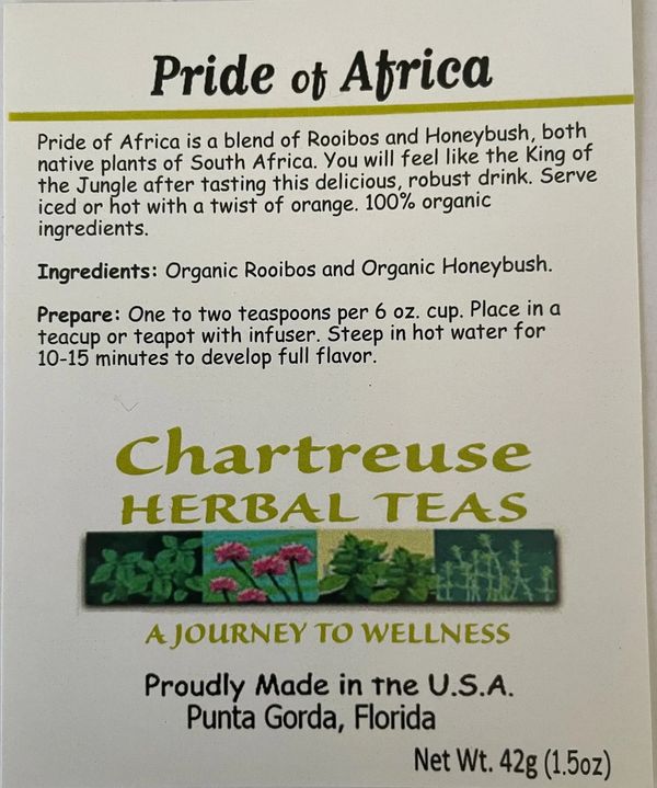A picture of pride of africa tea ingredients 