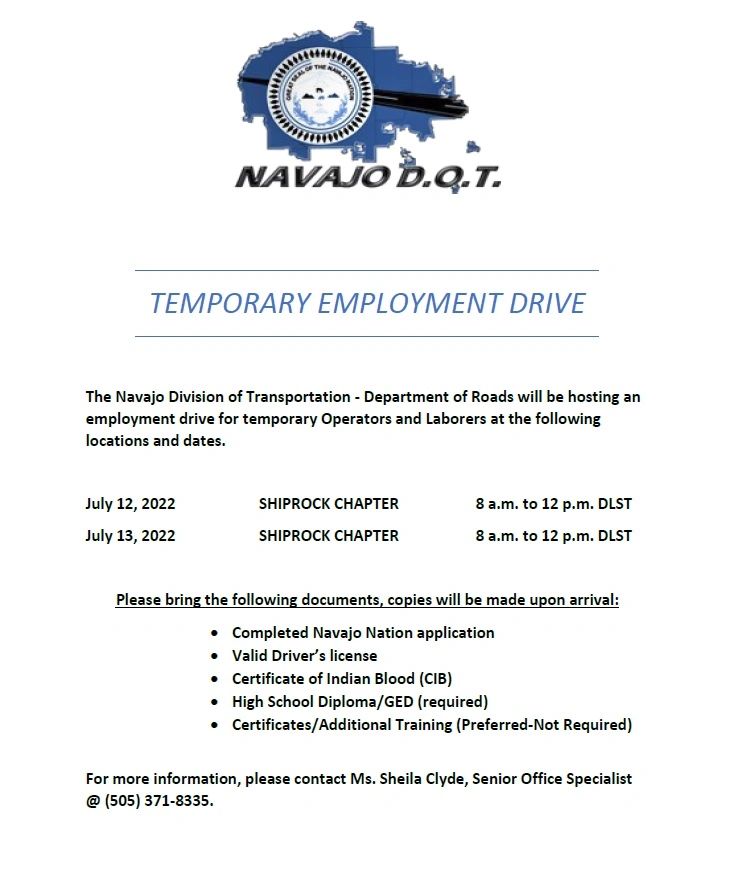 NDOT EMPLOYMENT DRIVE SHIPROCK