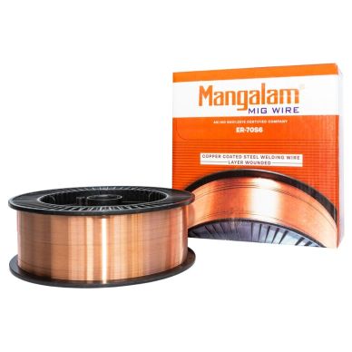 Spool of Mangalam MIG welding wire with packaging.