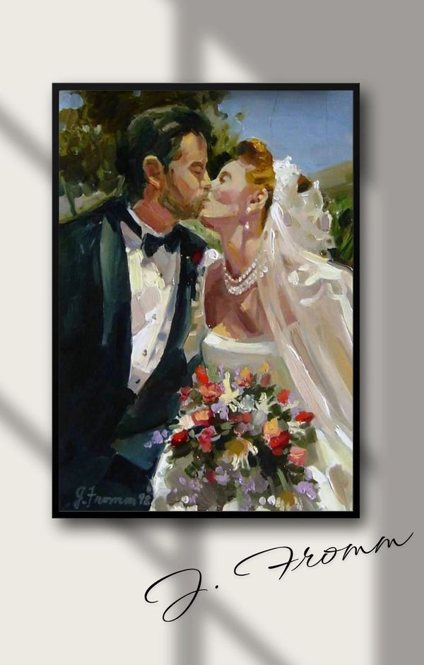 wedding portrait commission, oil painting of bride and groom