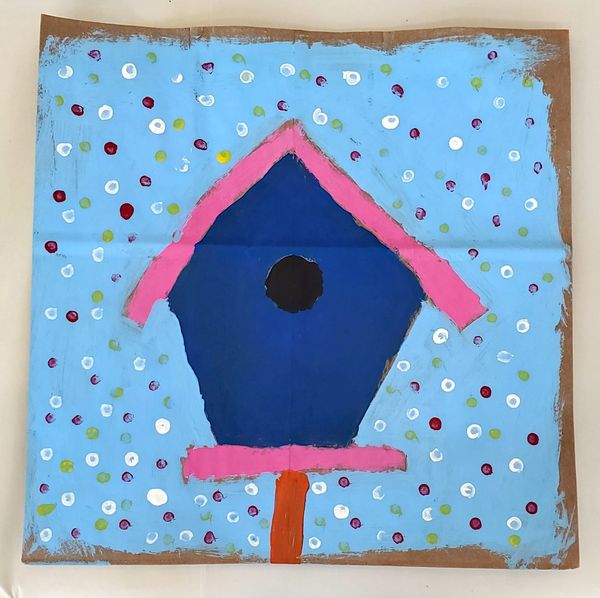 painting of a bird house, student artwork 