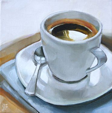 oil painting of a cup of black coffee