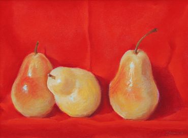 pastel painting of three bartlett pears